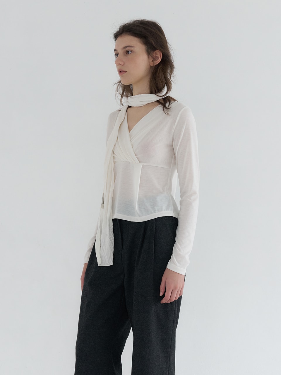 SCARF SET LONG SLEEVE TOP_CREAM