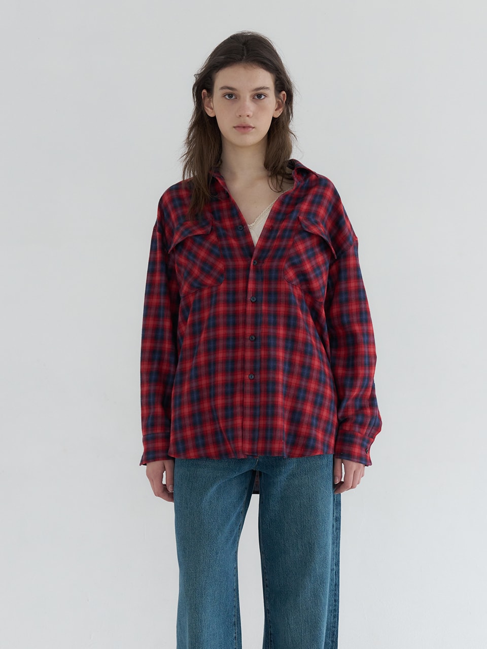 OVERFIT CHECK TWO-POCKET SHIRTS_RED
