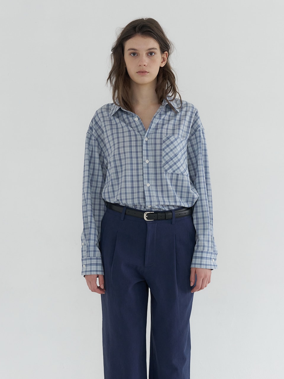 OVERFIT CHECK POCKET SHIRTS_BLUE