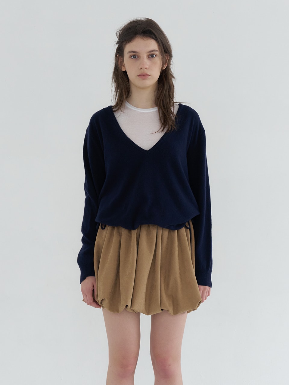 FAUX SUEDE BALLOON MINI SKIRT_BEIGE