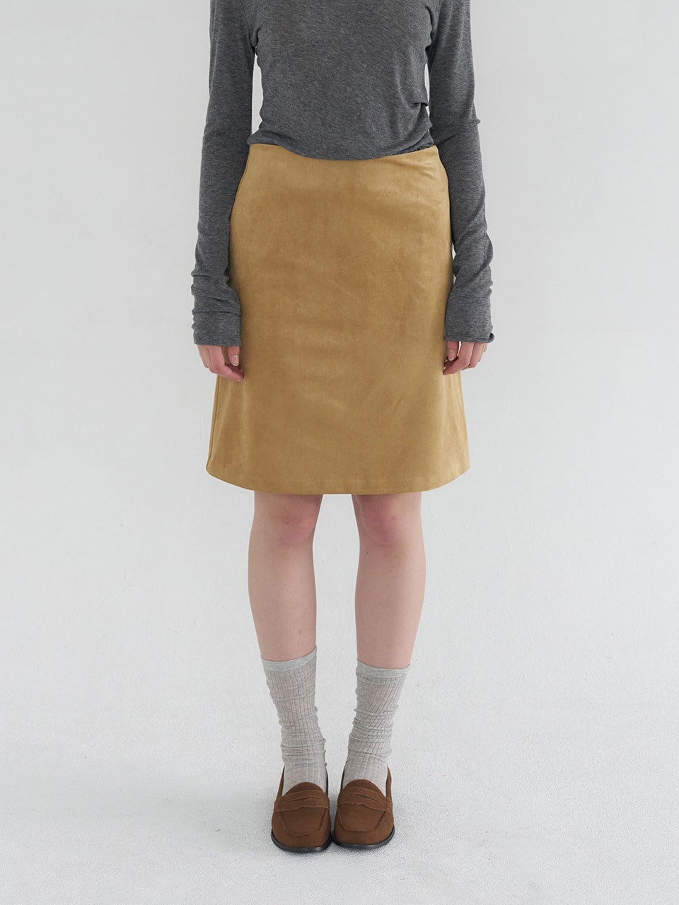FAUX SUEDE BASIC SKIRT_MUSTARD