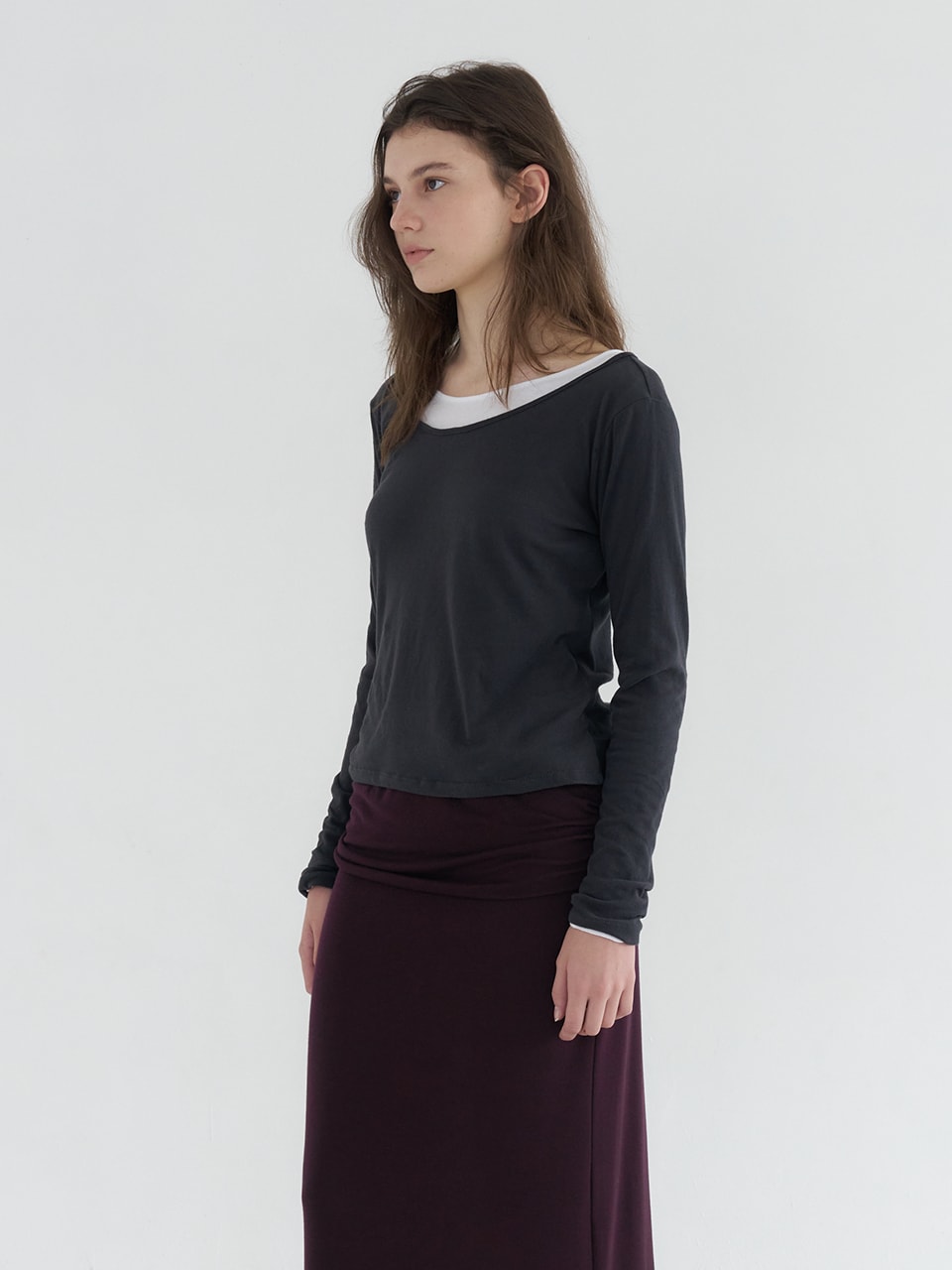 V NECK SOFT LONG SLEEVE T-SHIRT_2COLOR