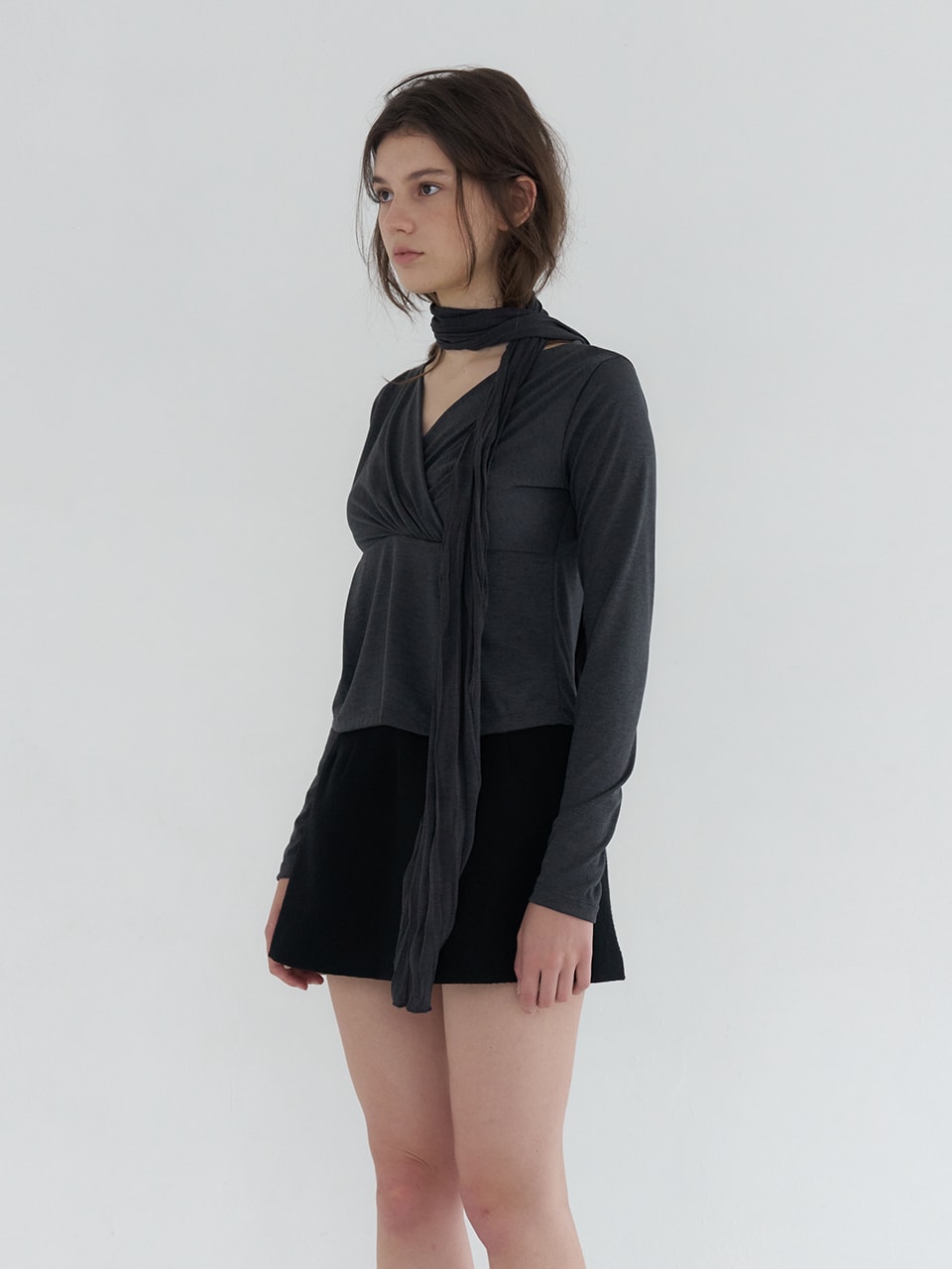 SCARF SET LONG SLEEVE TOP_CHARCOAL