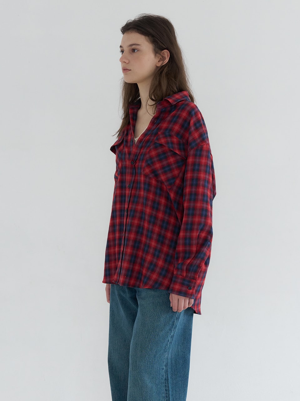 OVERFIT CHECK TWO-POCKET SHIRTS_RED