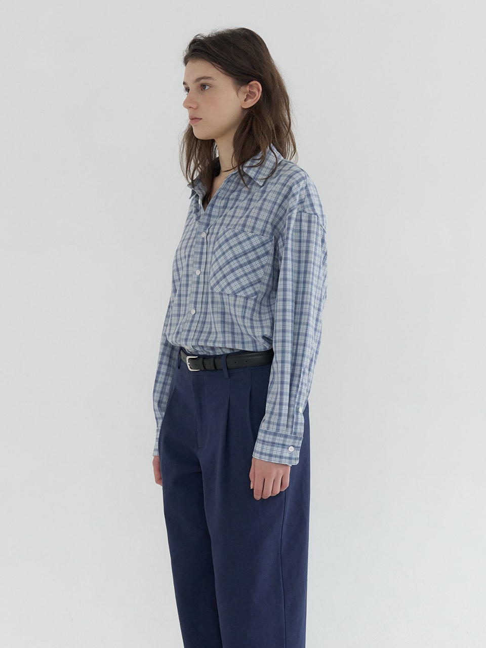 OVERFIT CHECK POCKET SHIRTS_BLUE