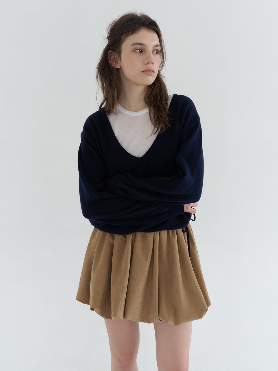 FAUX SUEDE BALLOON MINI SKIRT_BEIGE