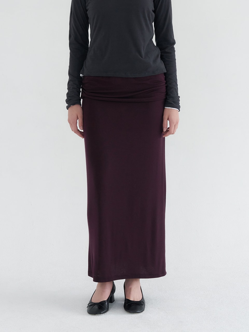 FOLD-OVER JERSEY LONG SKIRT_2COLOR