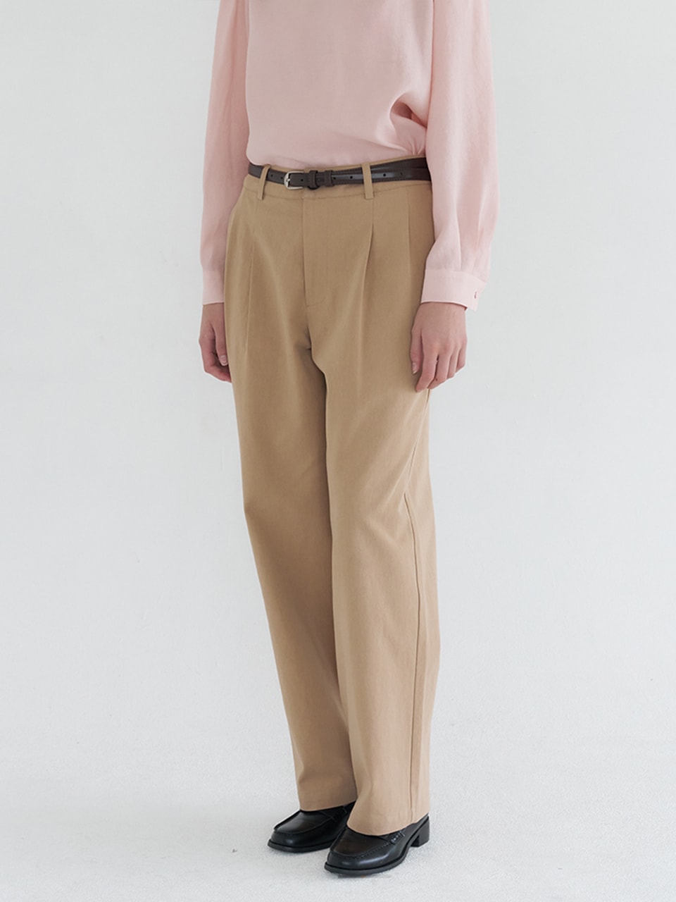 TUCK DETAIL WIDE COTTON PANTS_BEIGE