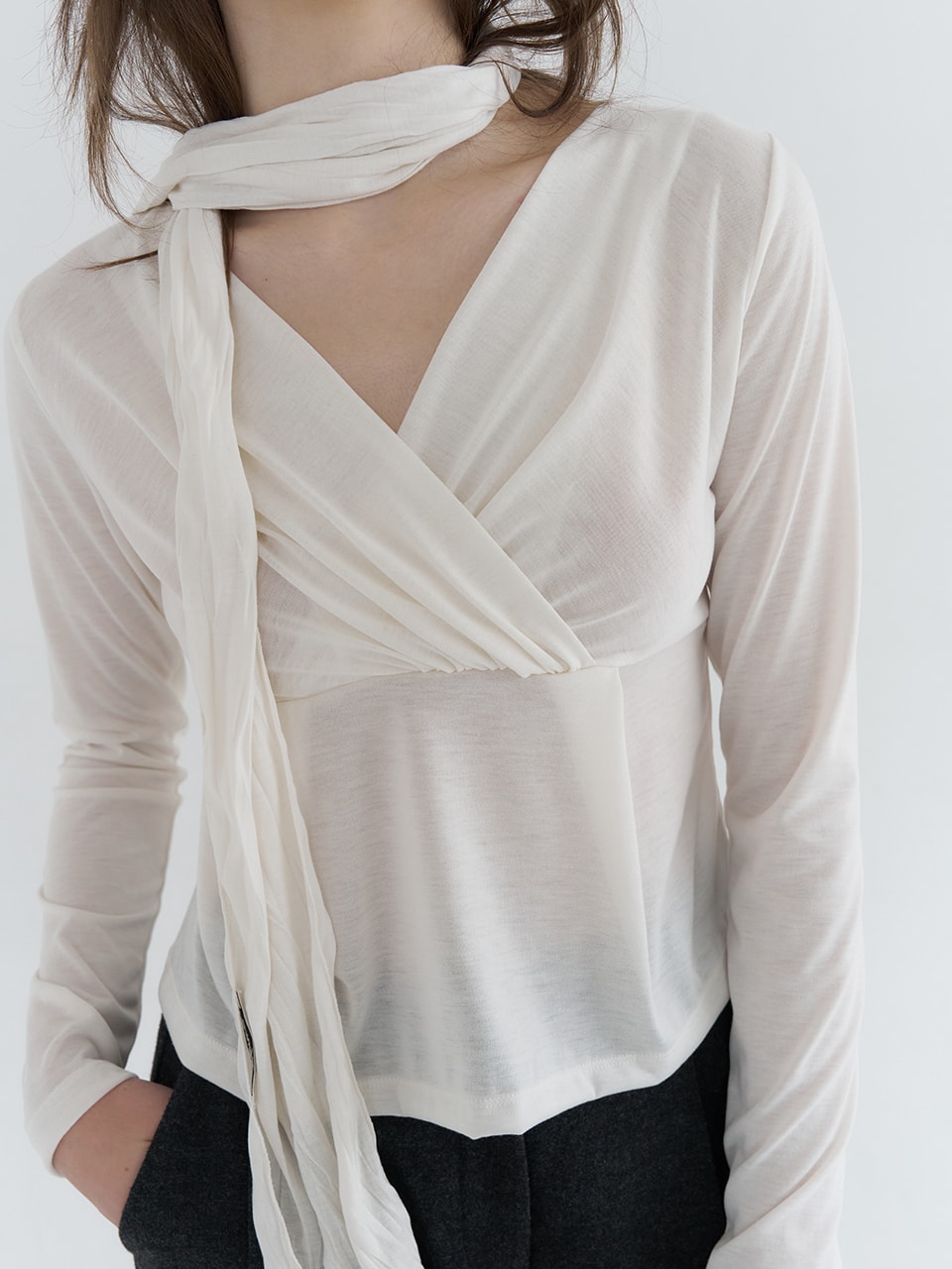 SCARF SET LONG SLEEVE TOP_CREAM