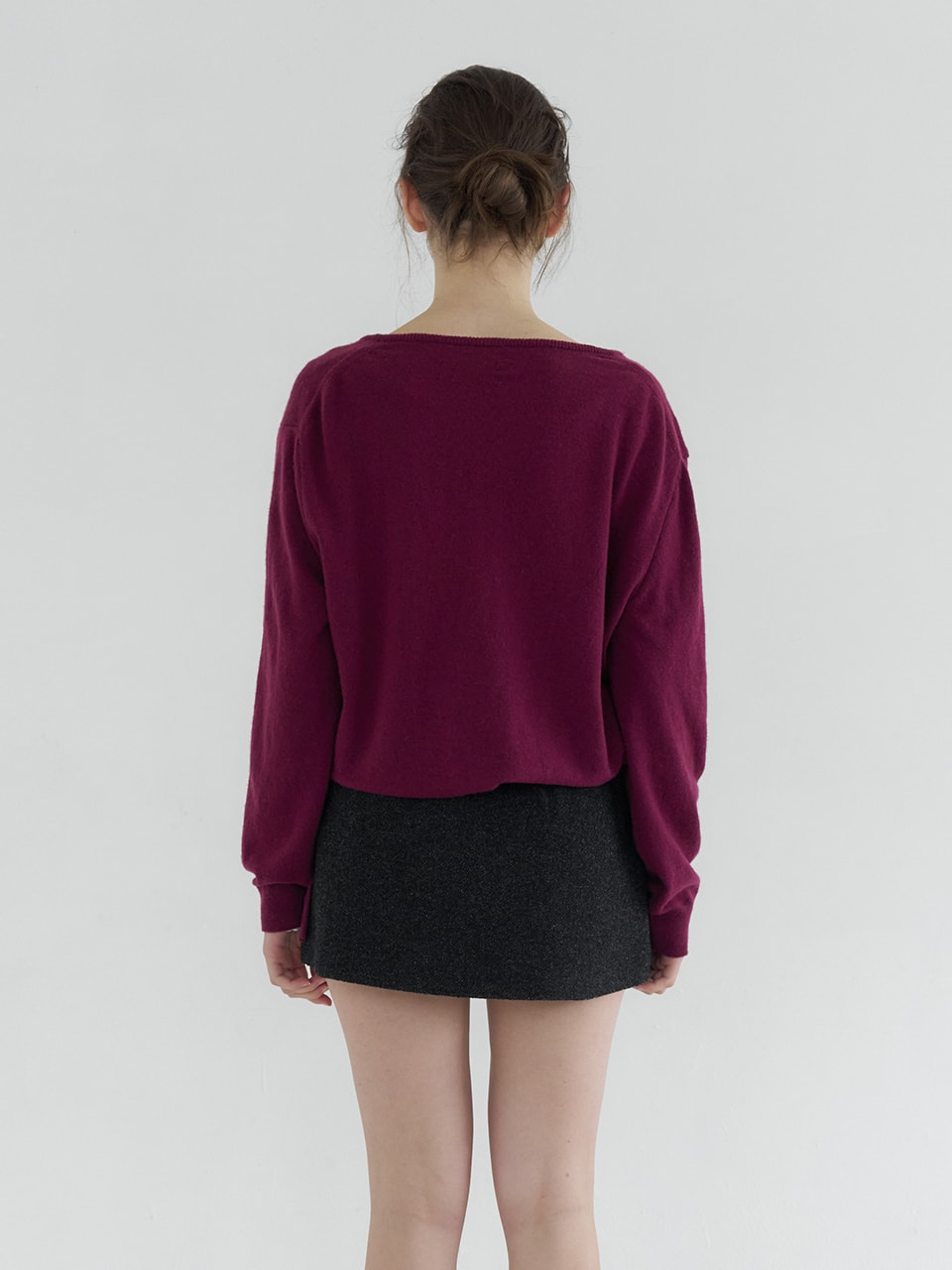 DEEP V-NECK STRING WOOL BLENDED KNIT_GRAPE