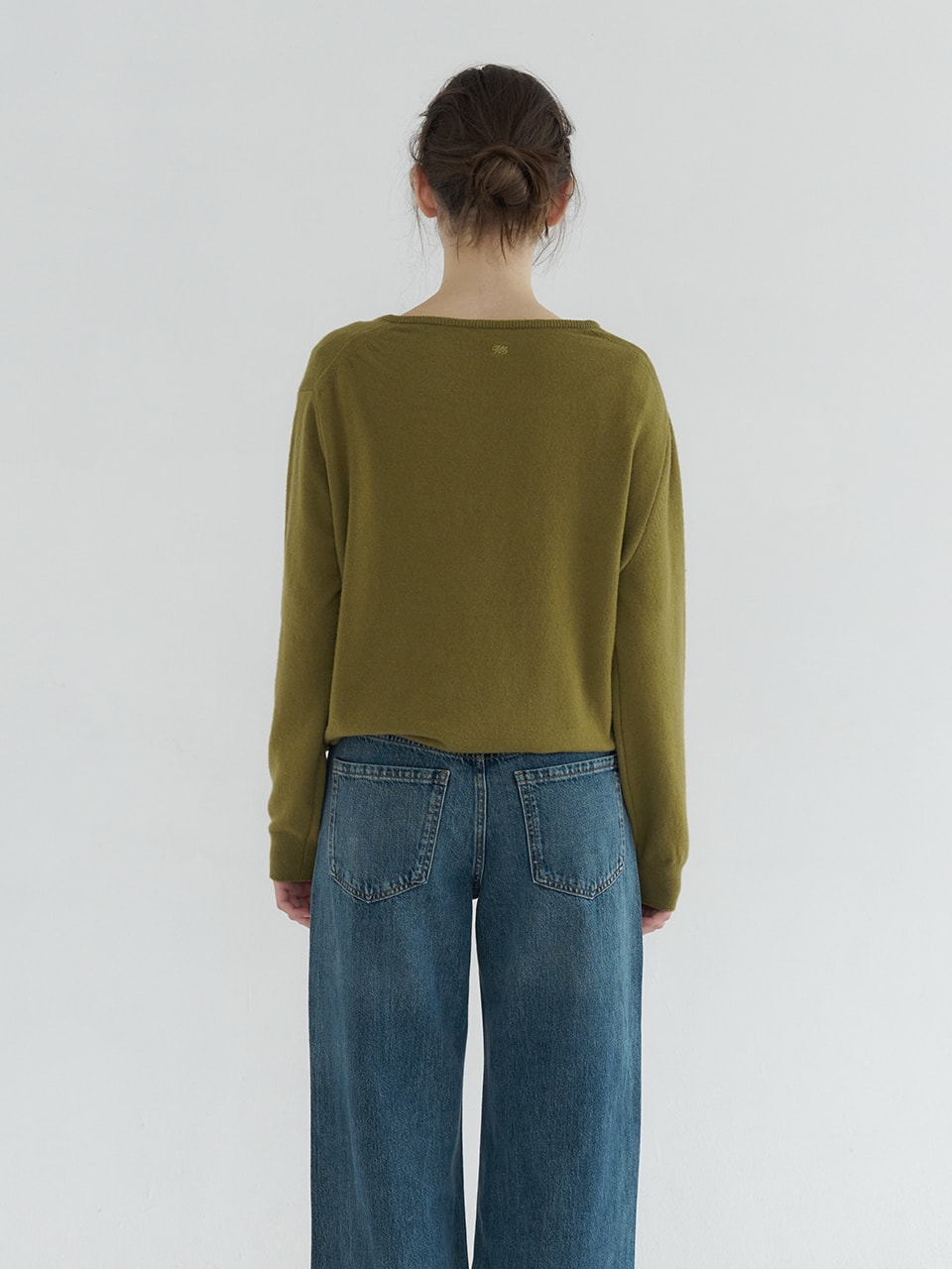 DEEP V-NECK STRING WOOL BLENDED KNIT_OLIVE GREEN