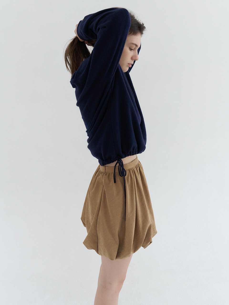 FAUX SUEDE BALLOON MINI SKIRT_BEIGE