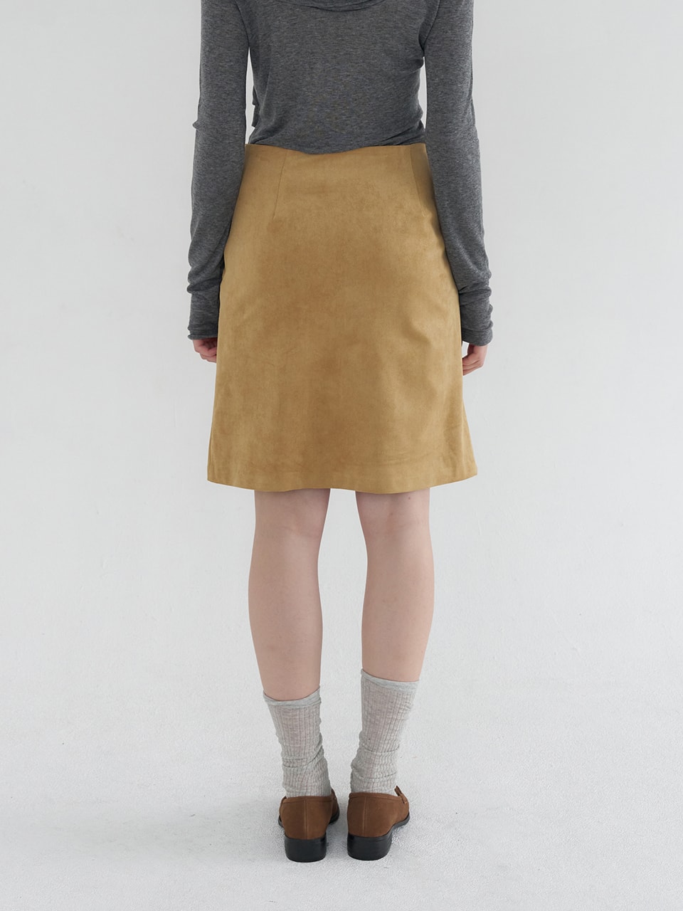 FAUX SUEDE BASIC SKIRT_MUSTARD