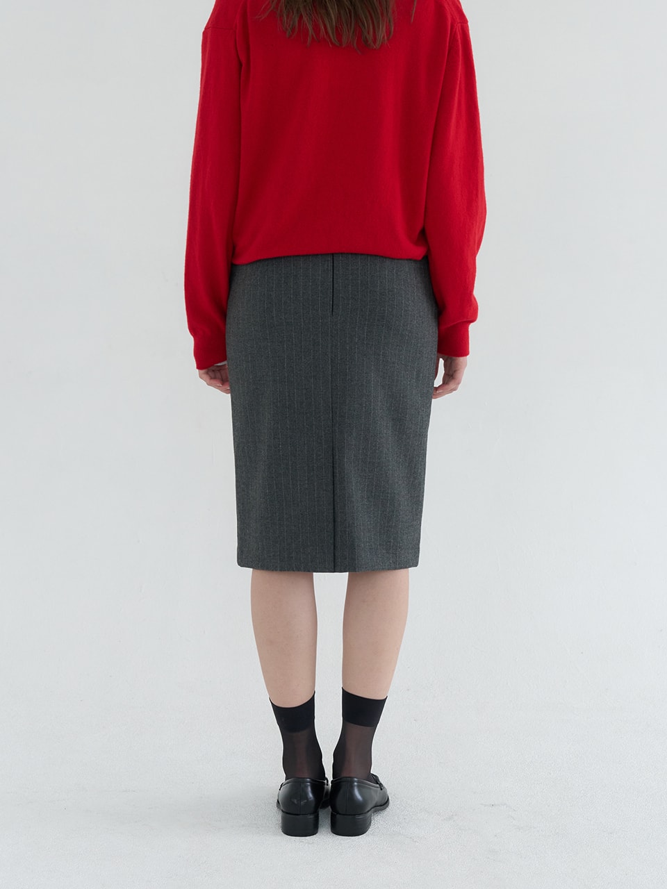 STRIPE MIDI SKIRT_CHARCOAL