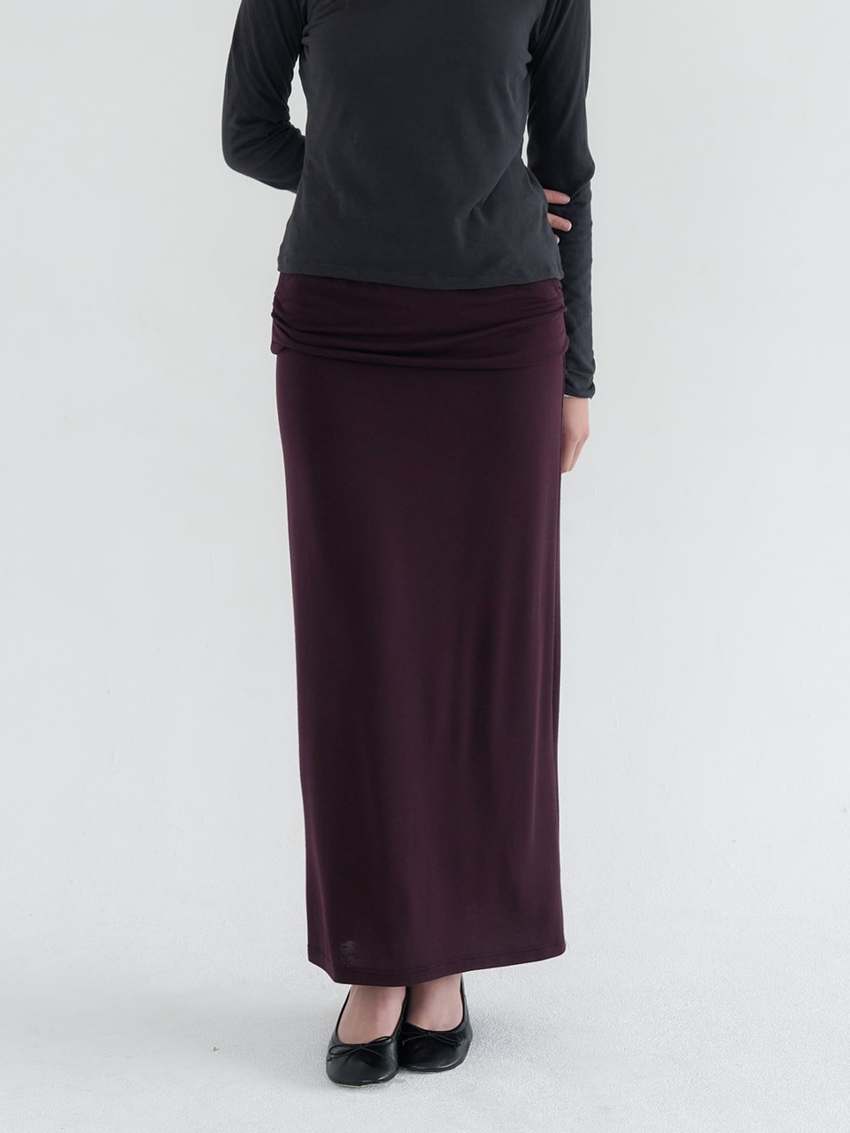 FOLD-OVER JERSEY LONG SKIRT_2COLOR