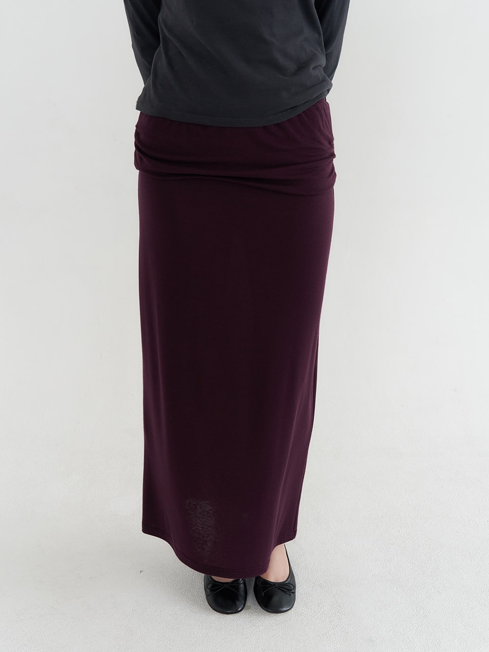 FOLD-OVER JERSEY LONG SKIRT_2COLOR