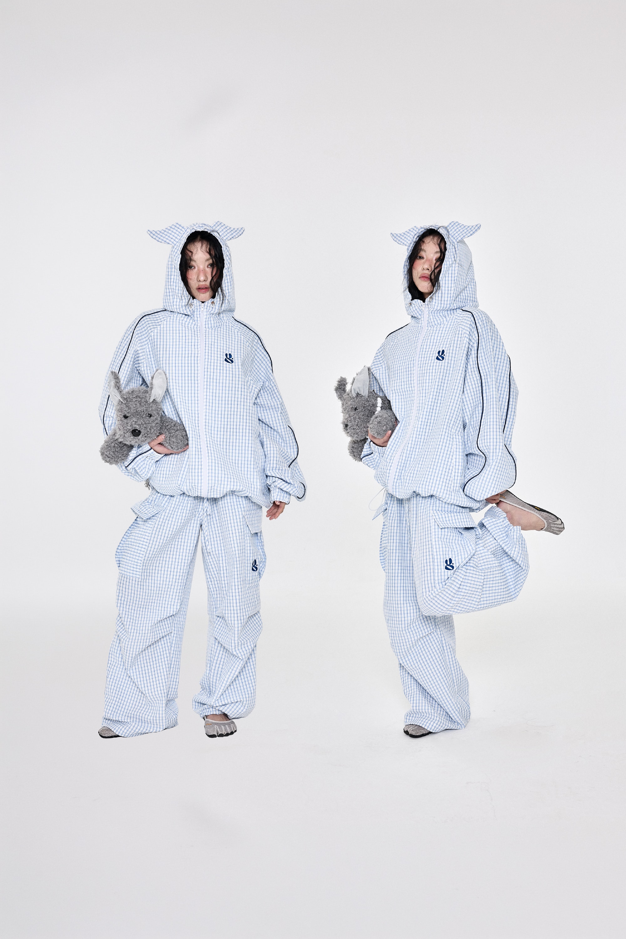 Check Cargo Pants Skyblue
