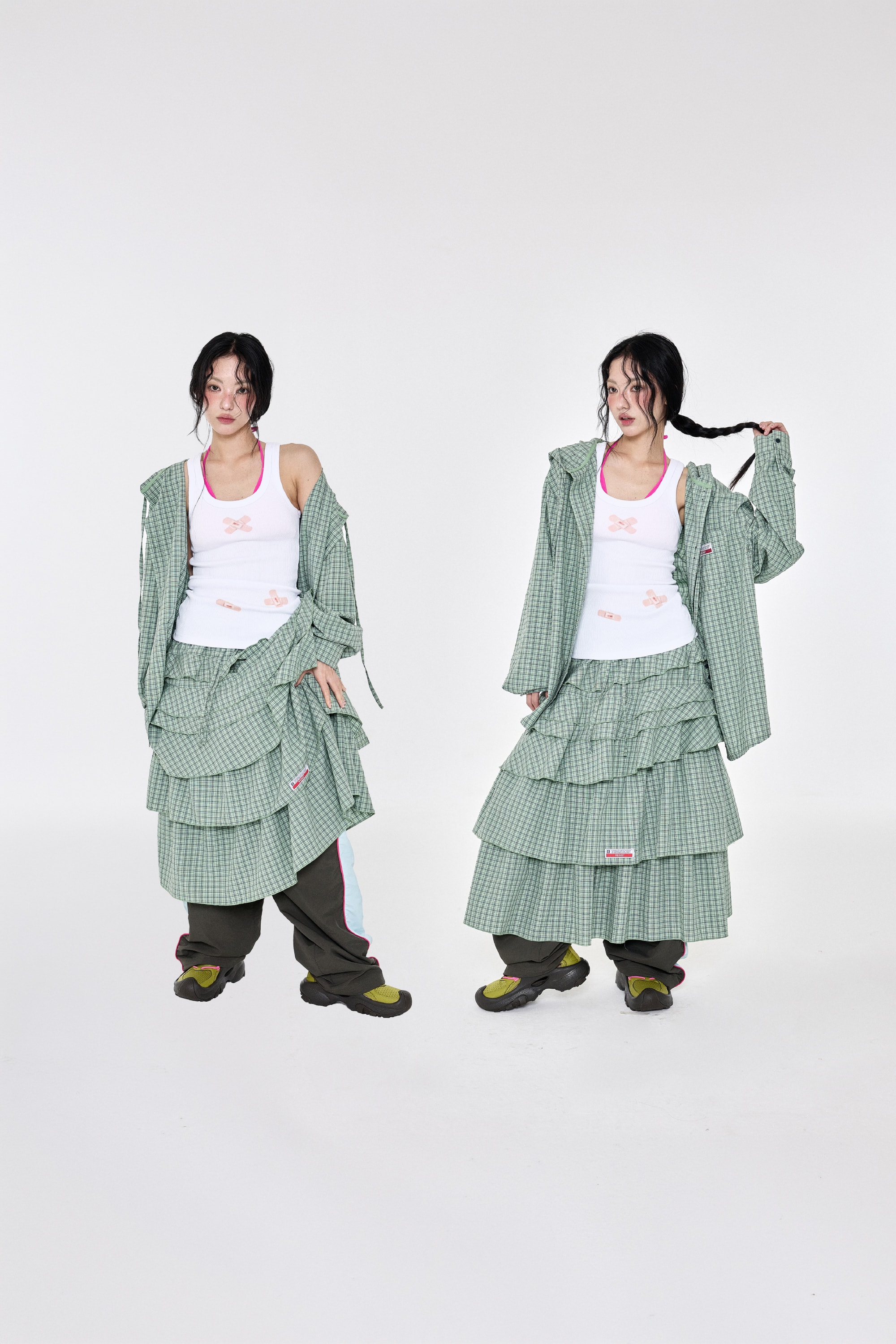 Check Hoodie Shirt Green
