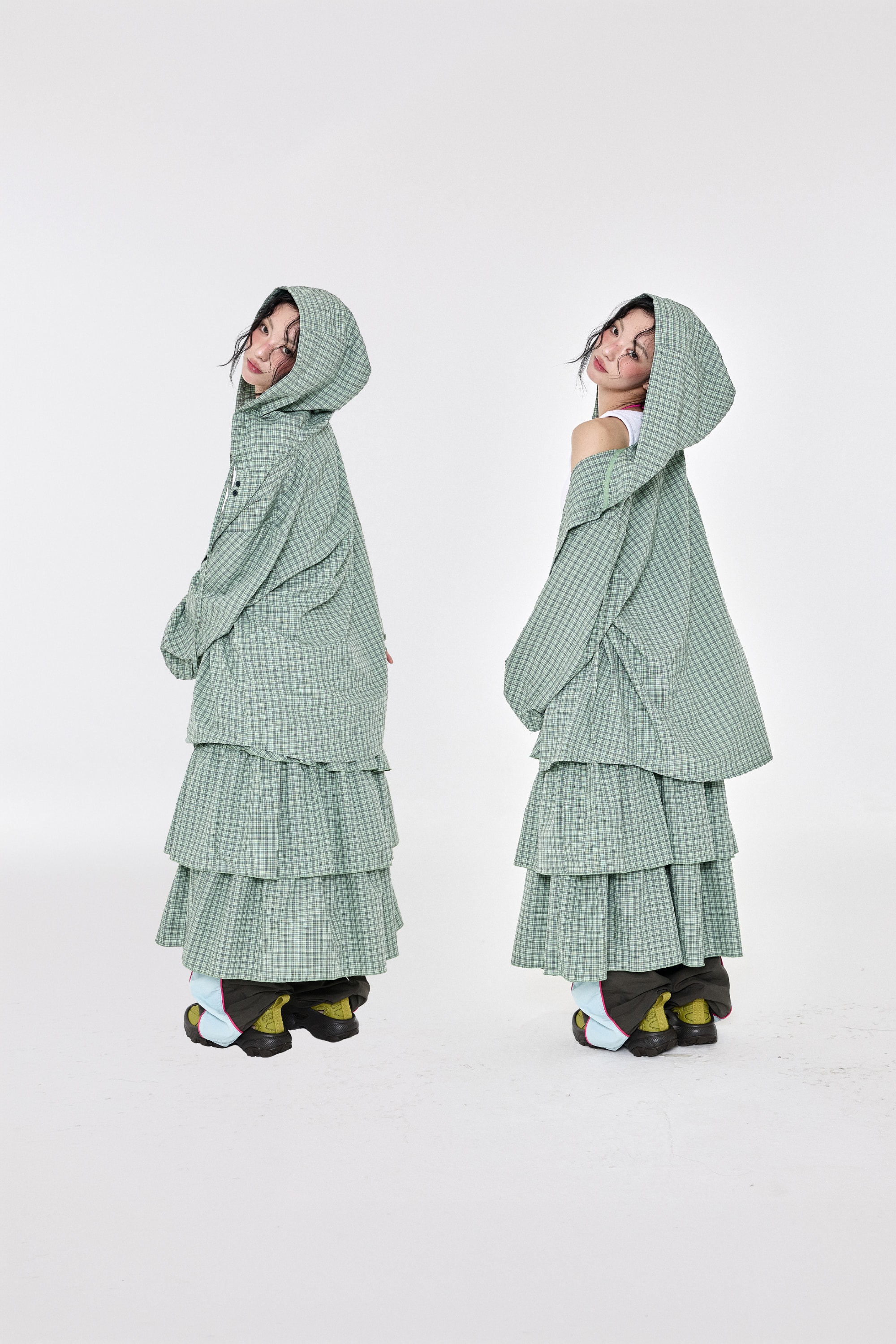 Check Hoodie Shirt Green