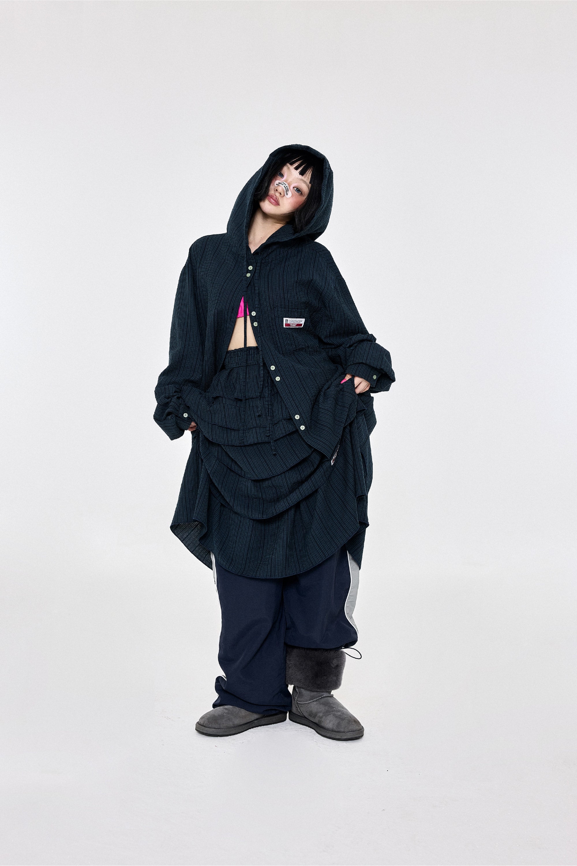 Check Hoodie Shirt Navy
