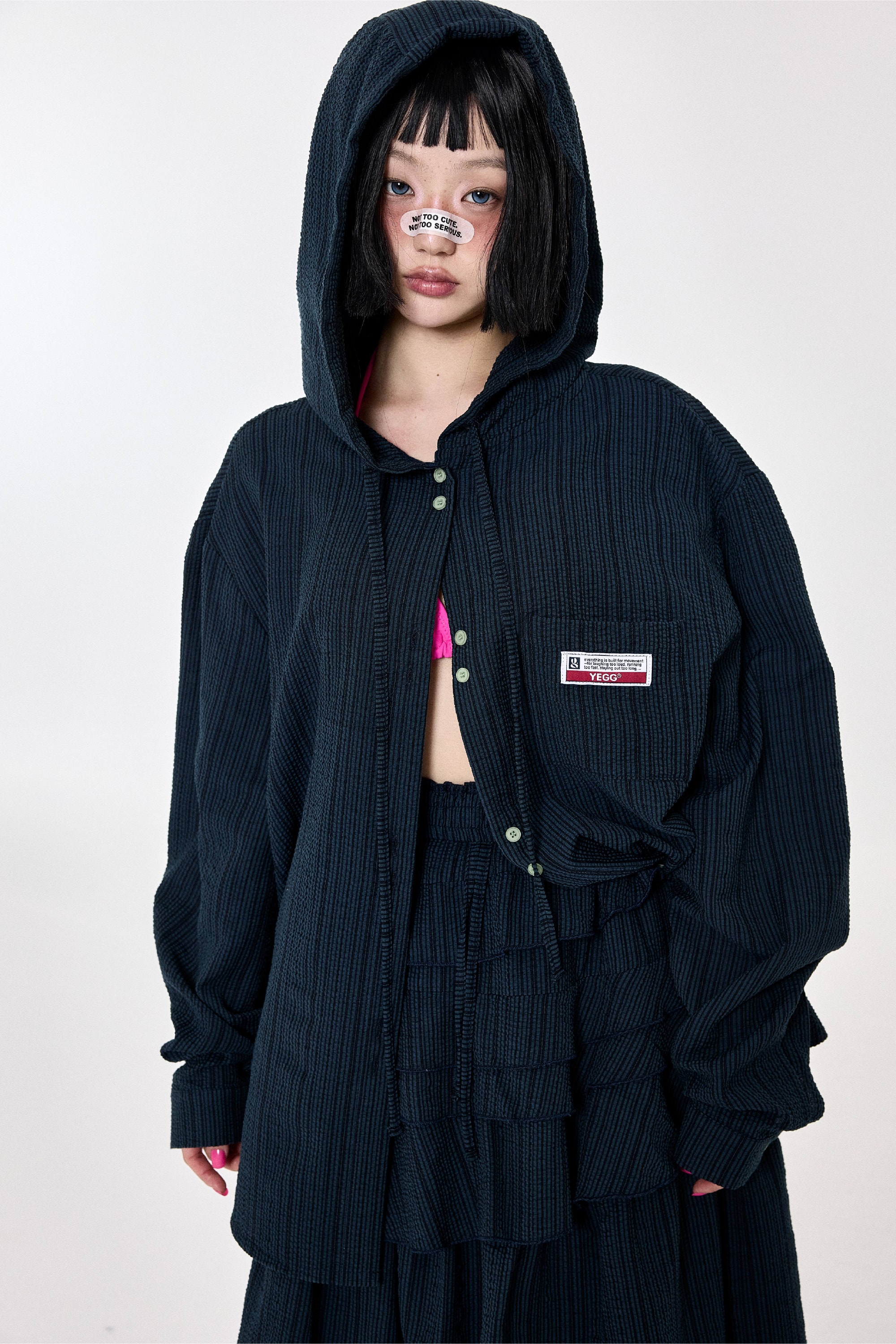 Check Hoodie Shirt Navy