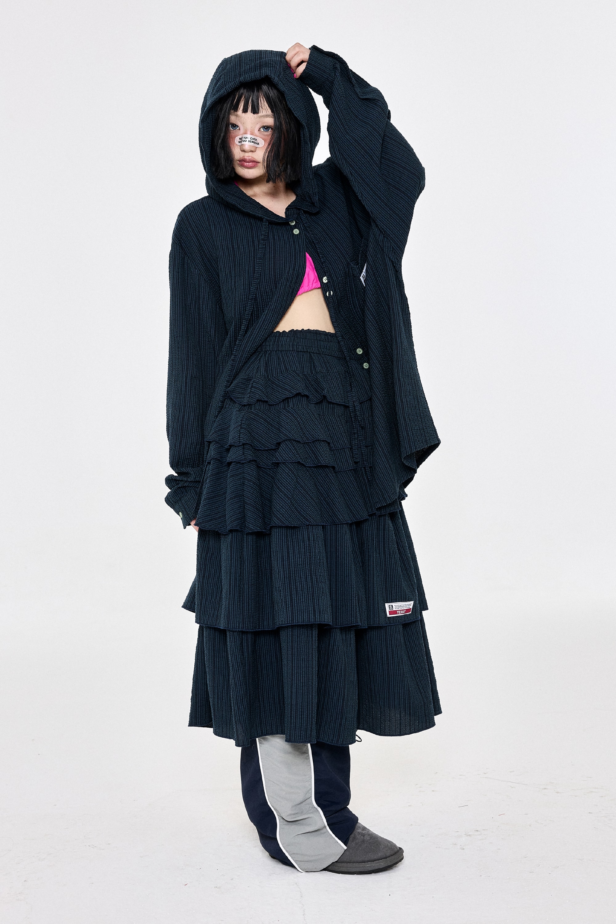 Check Hoodie Shirt Navy