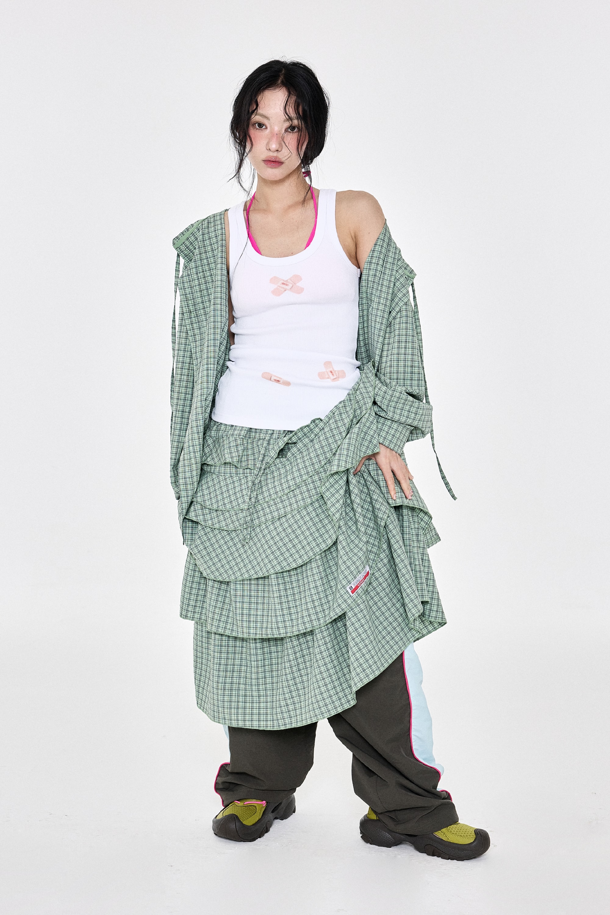 Check Ruffle Skirt Green