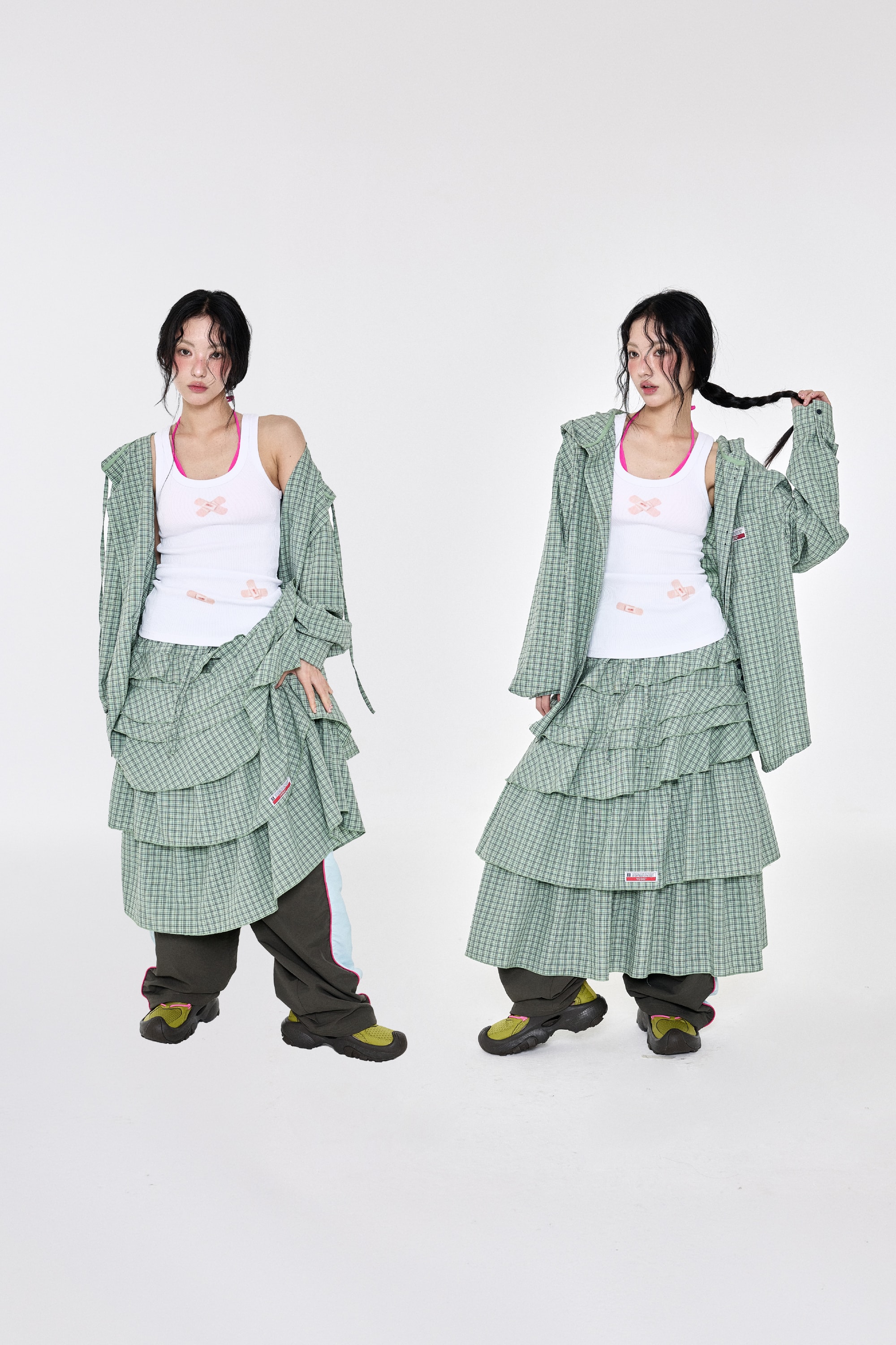 Check Ruffle Skirt Green