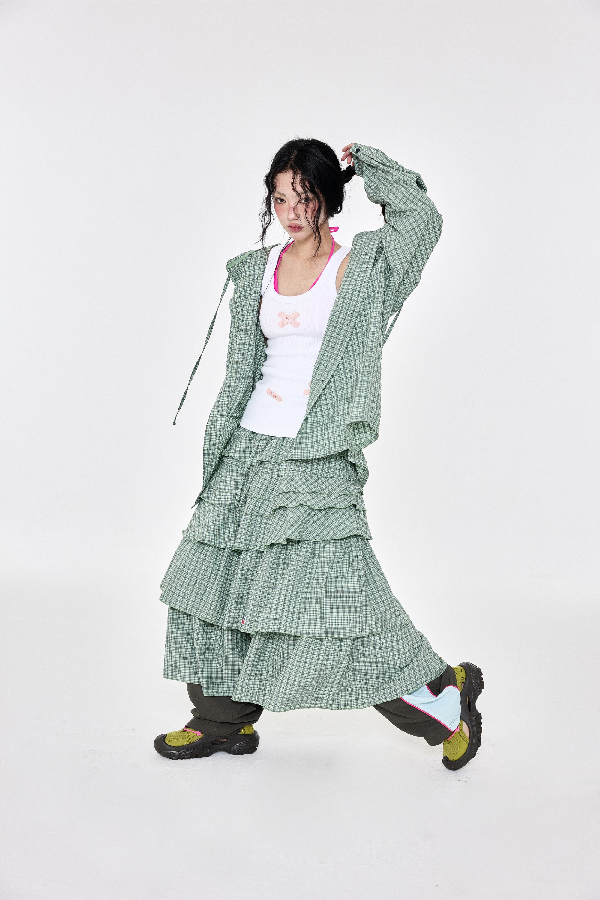Check Ruffle Skirt Green