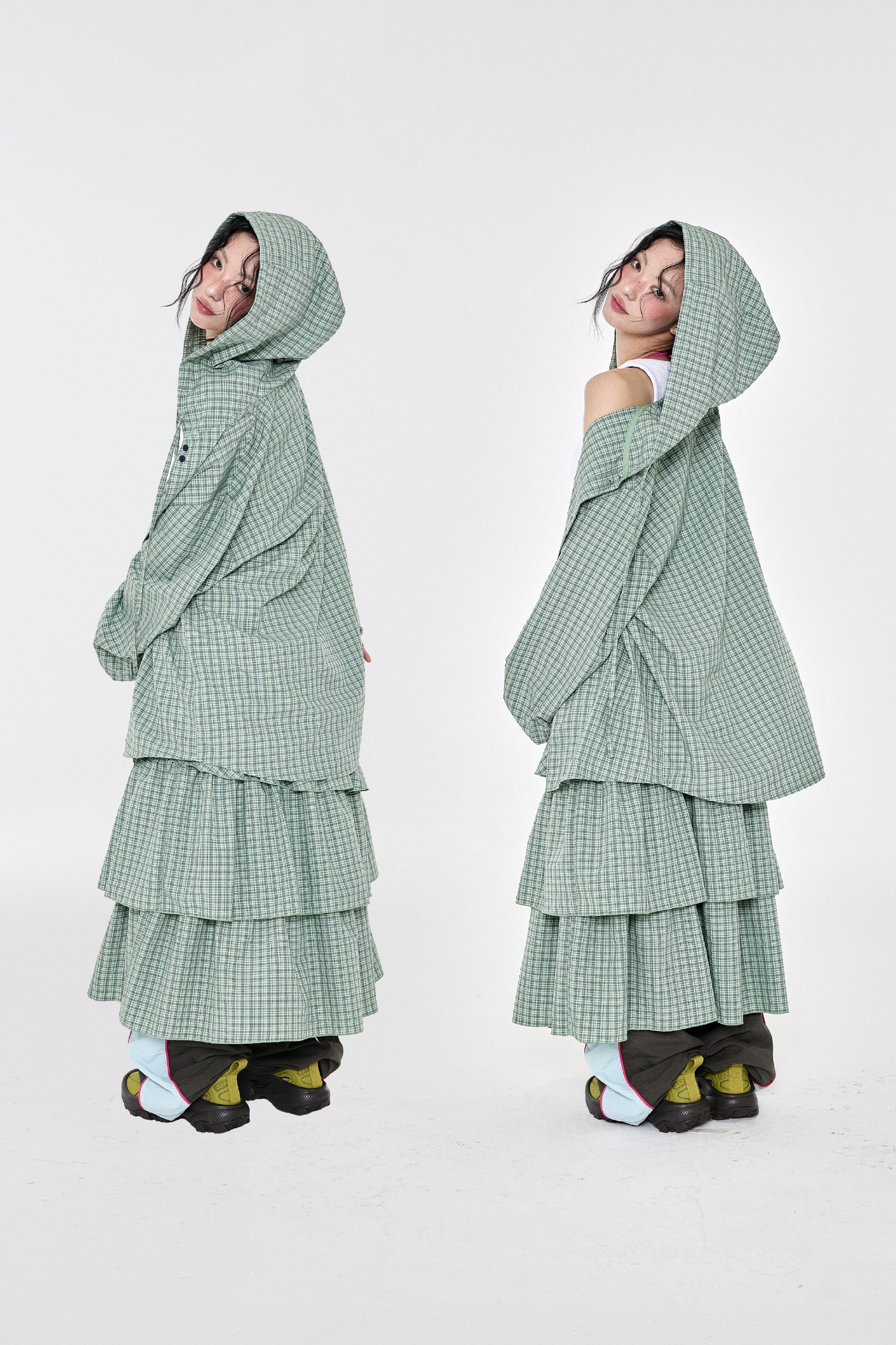 Check Ruffle Skirt Green