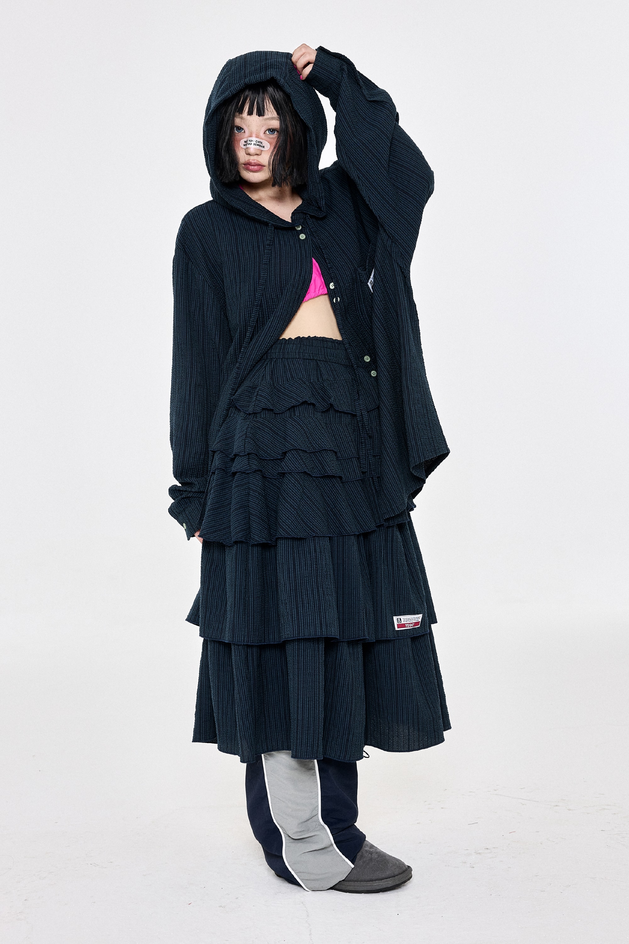 Check Ruffle Skirt Navy