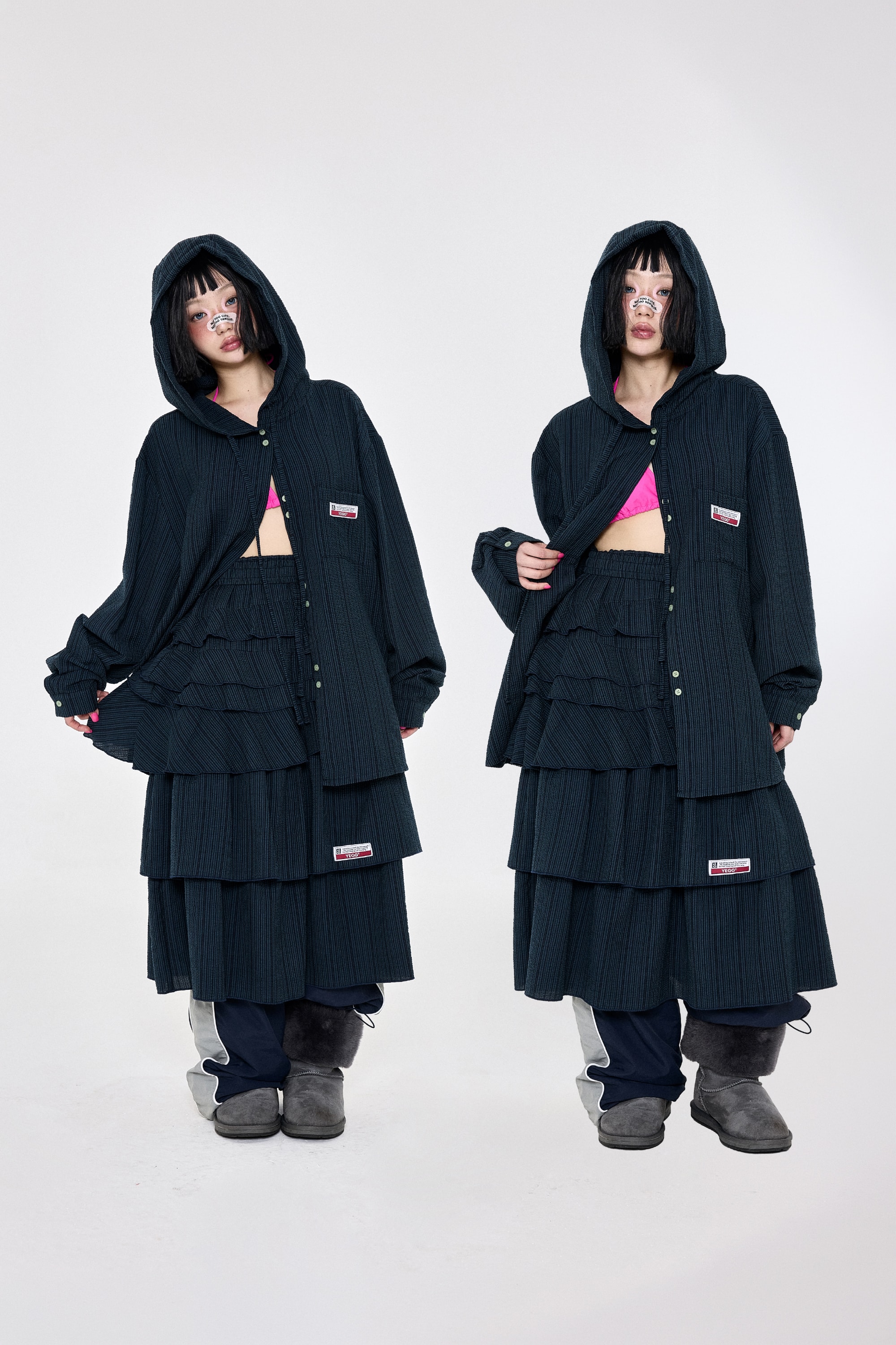 Check Ruffle Skirt Navy