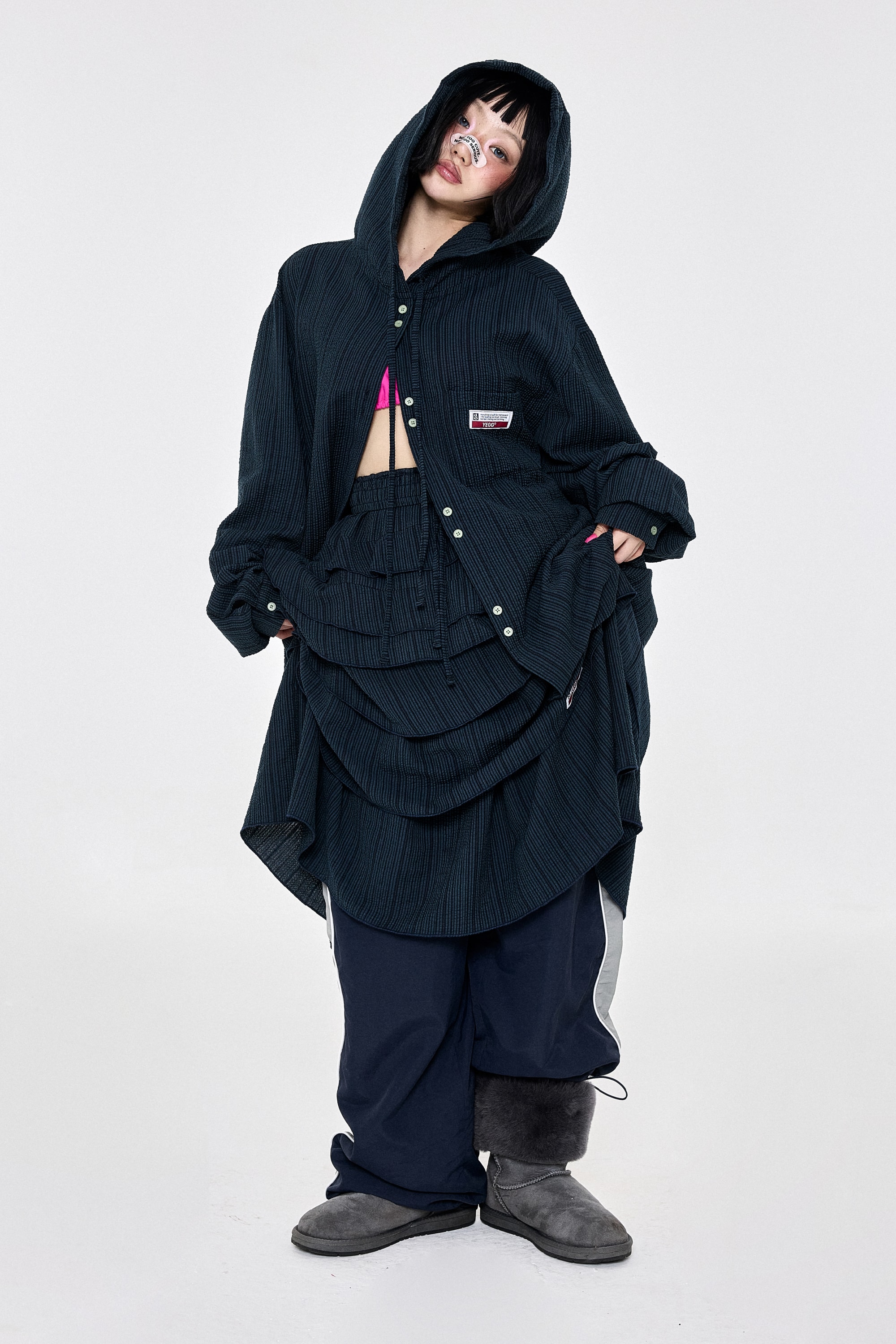 Check Ruffle Skirt Navy