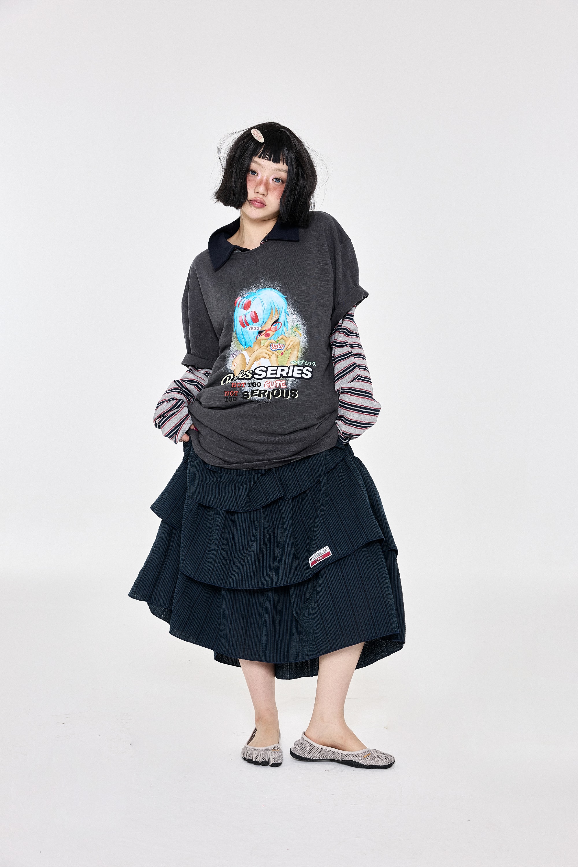 Check Ruffle Skirt Navy
