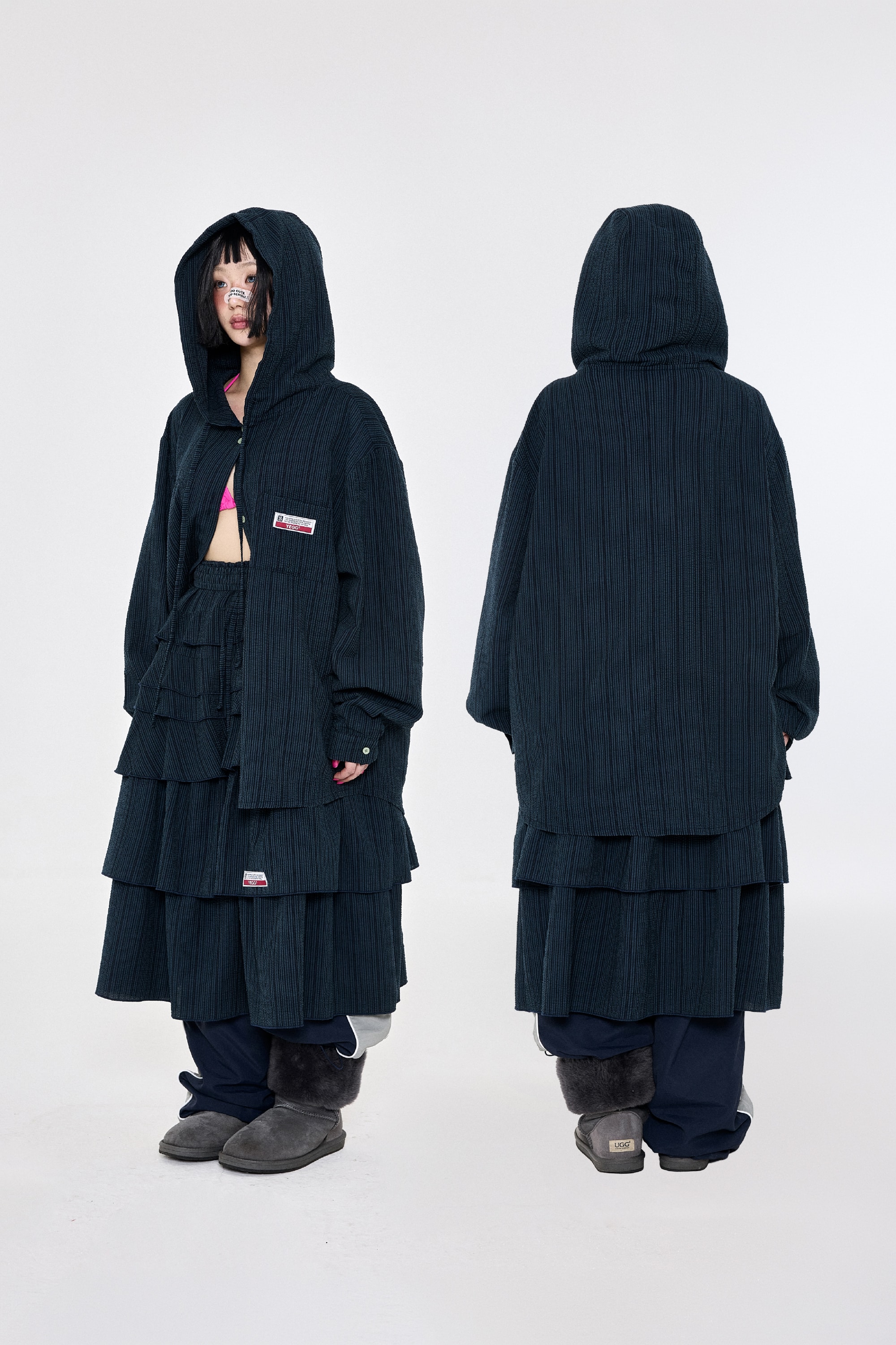 Check Ruffle Skirt Navy