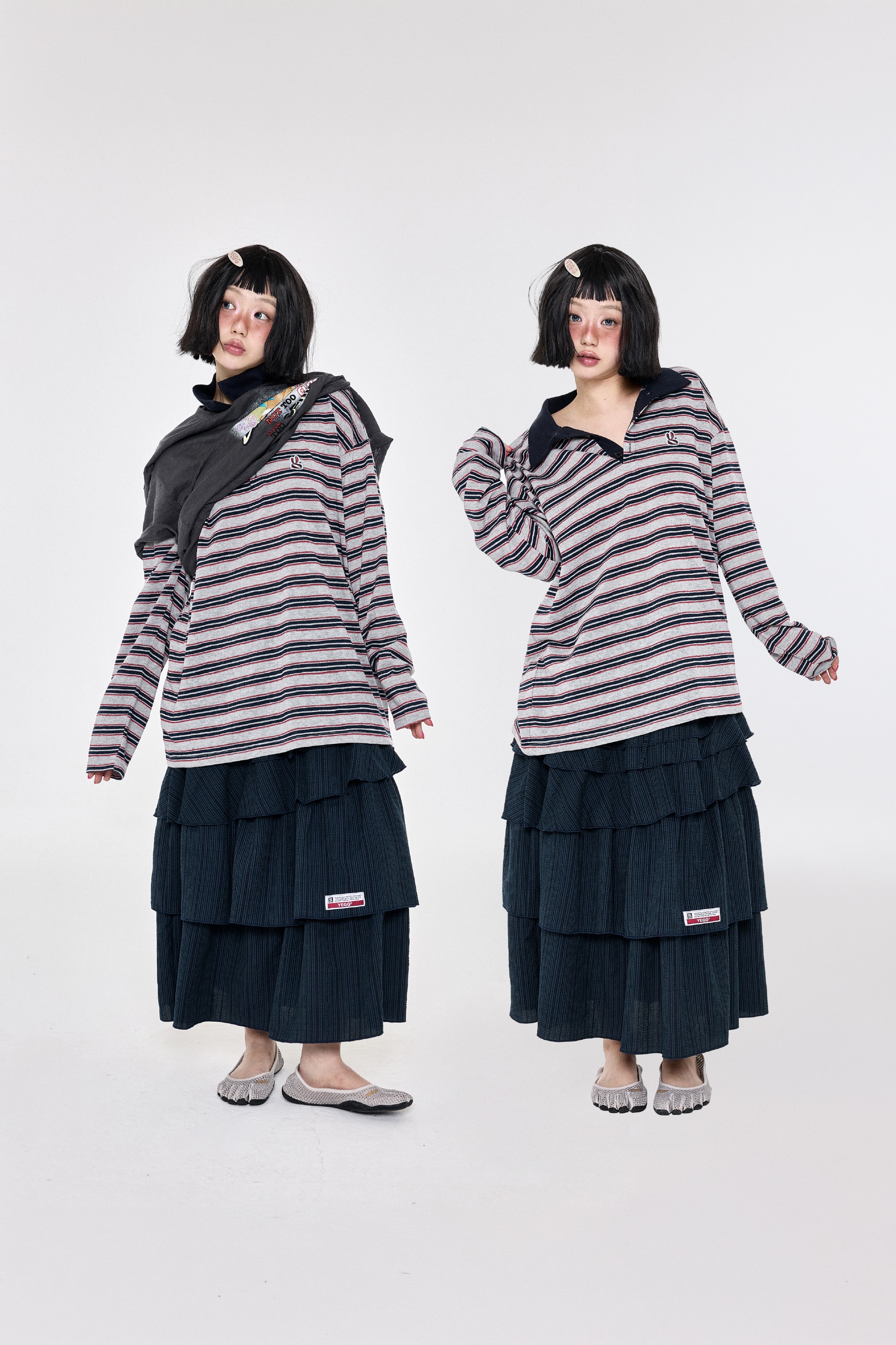 Check Ruffle Skirt Navy