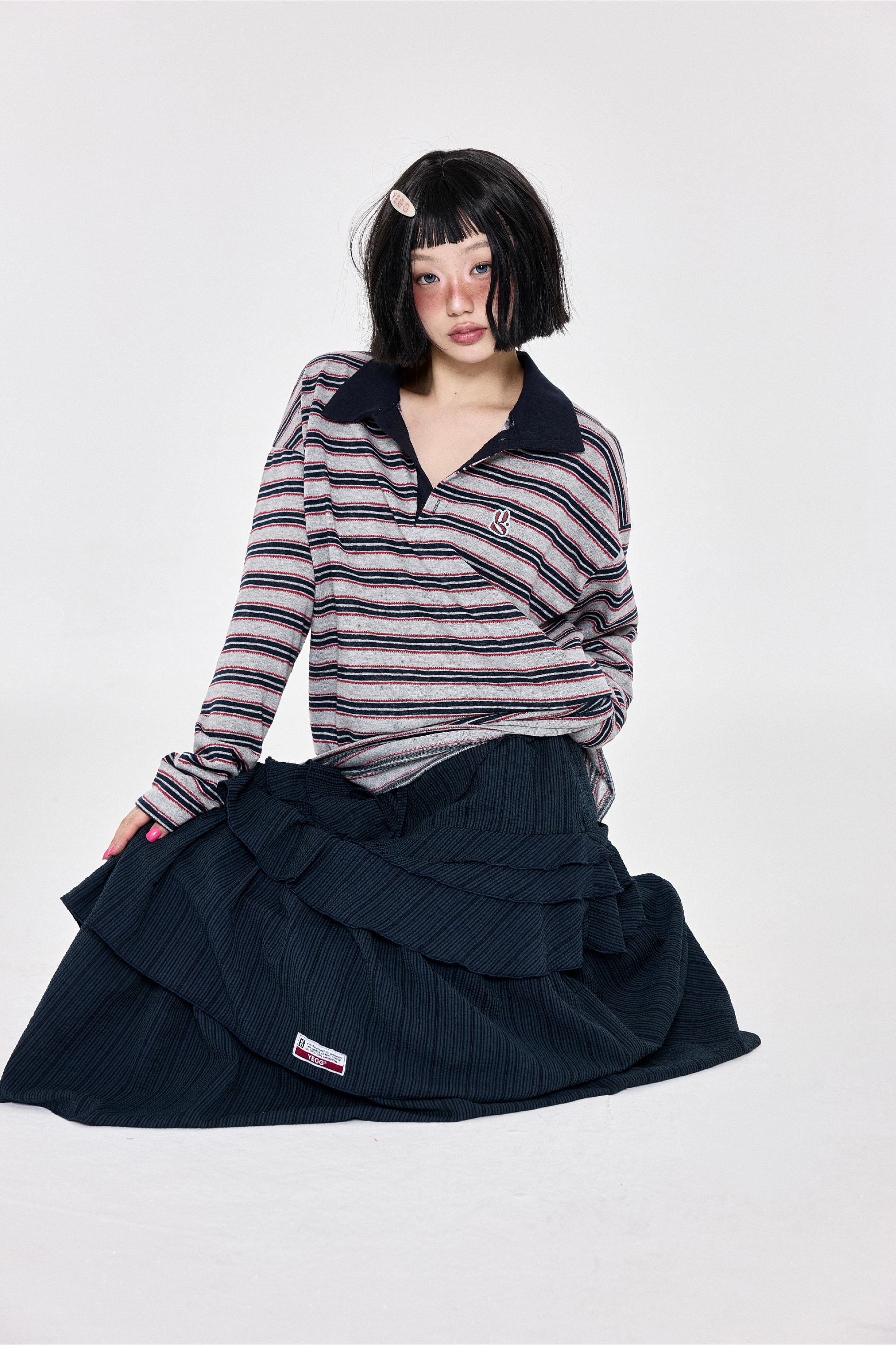 Check Ruffle Skirt Navy