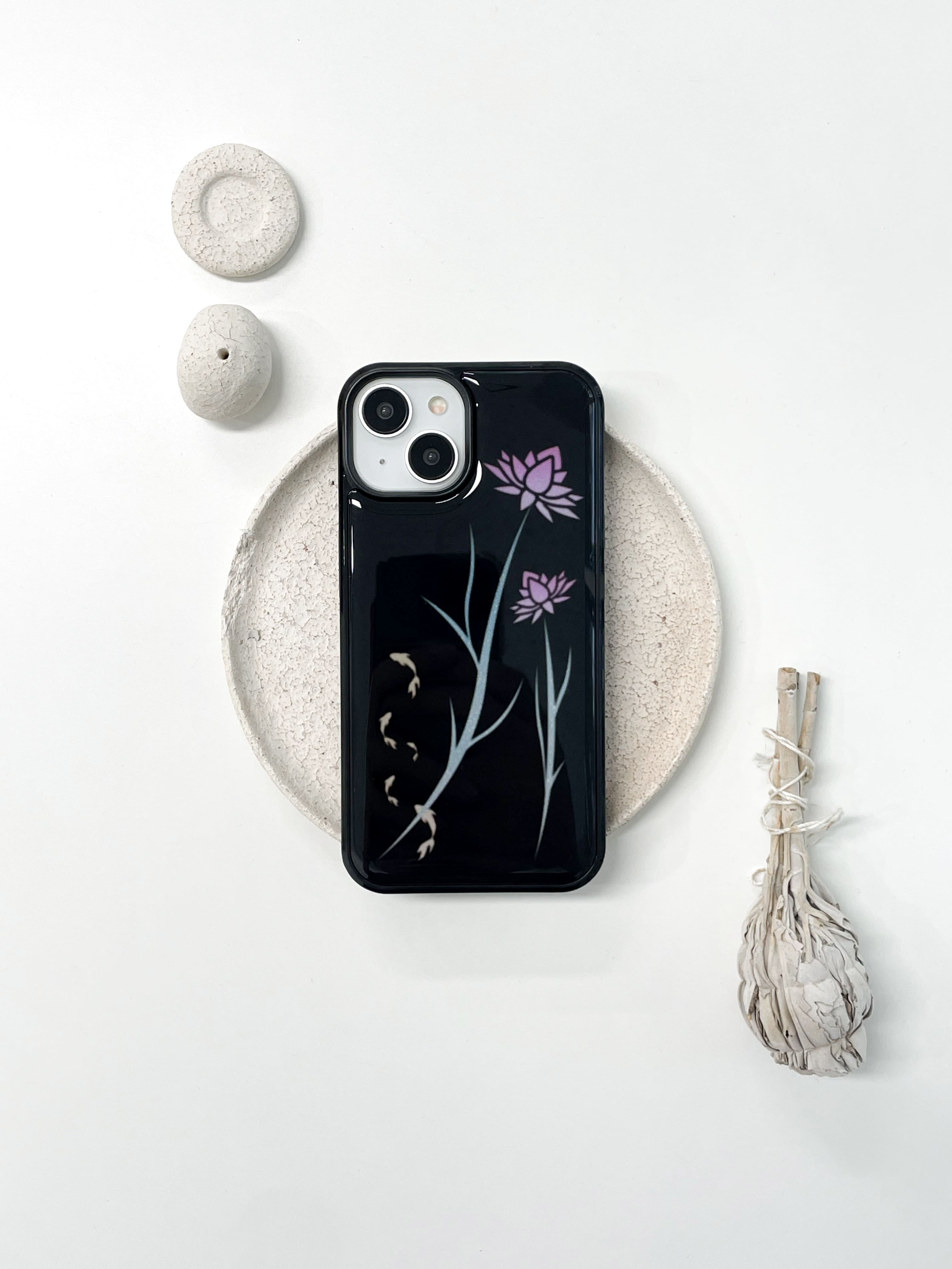 lotus & koi fish (black)
