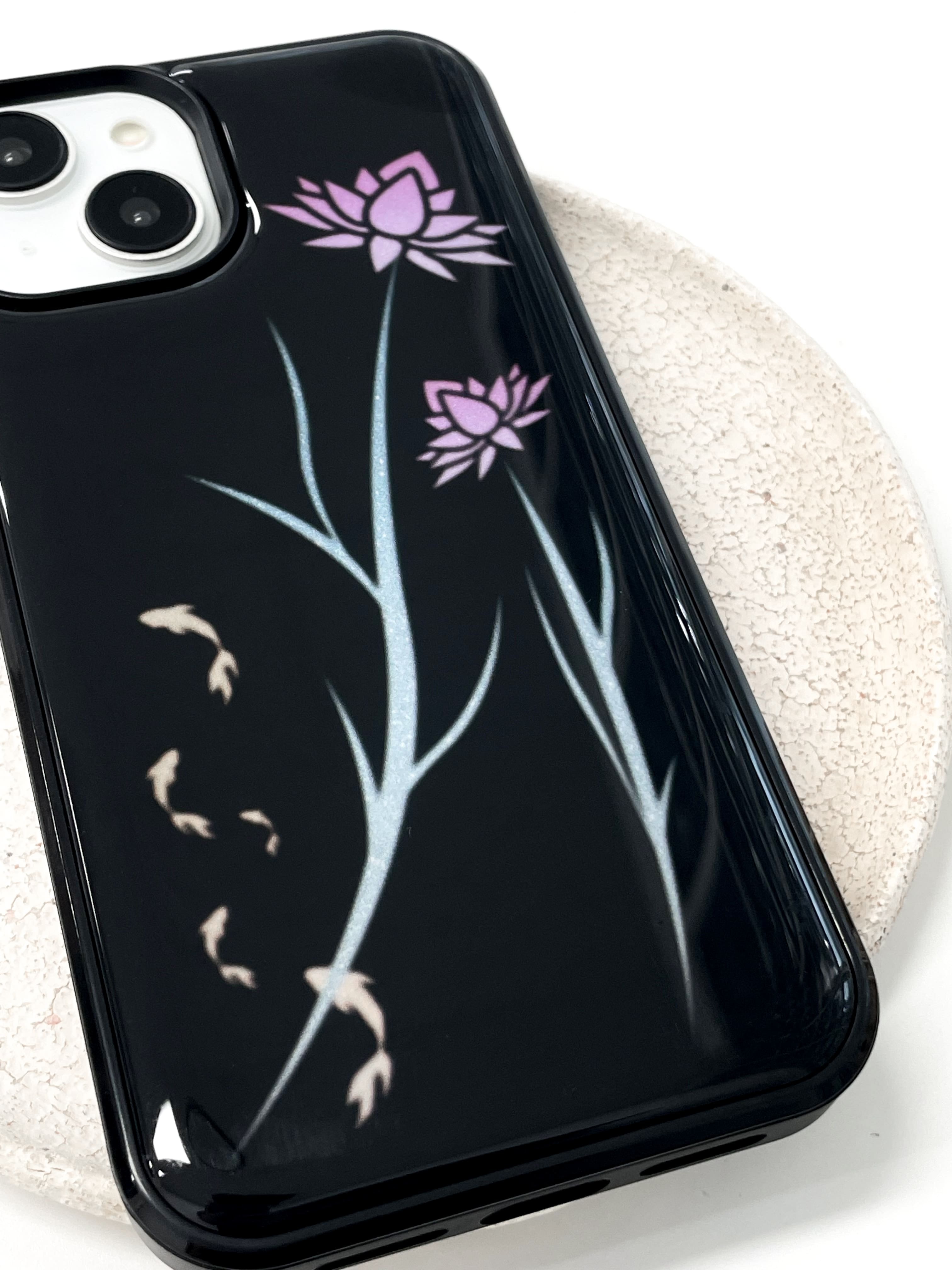 lotus & koi fish (black)